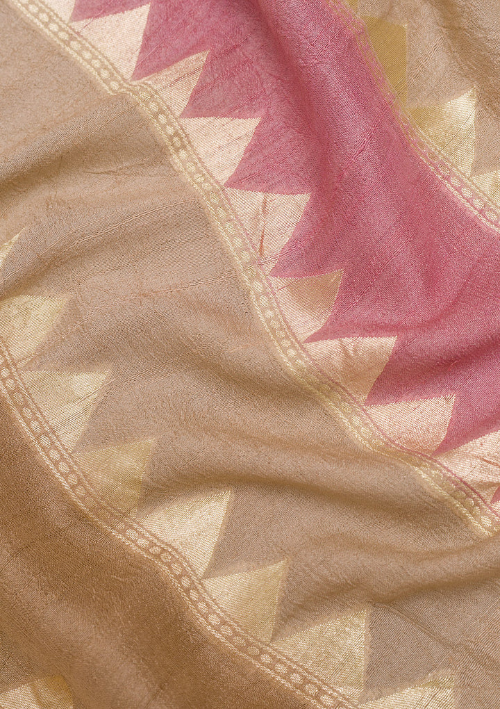 Light Grey Silk Jaal Gold Zariwork Saree With Matching Blouse Piece
