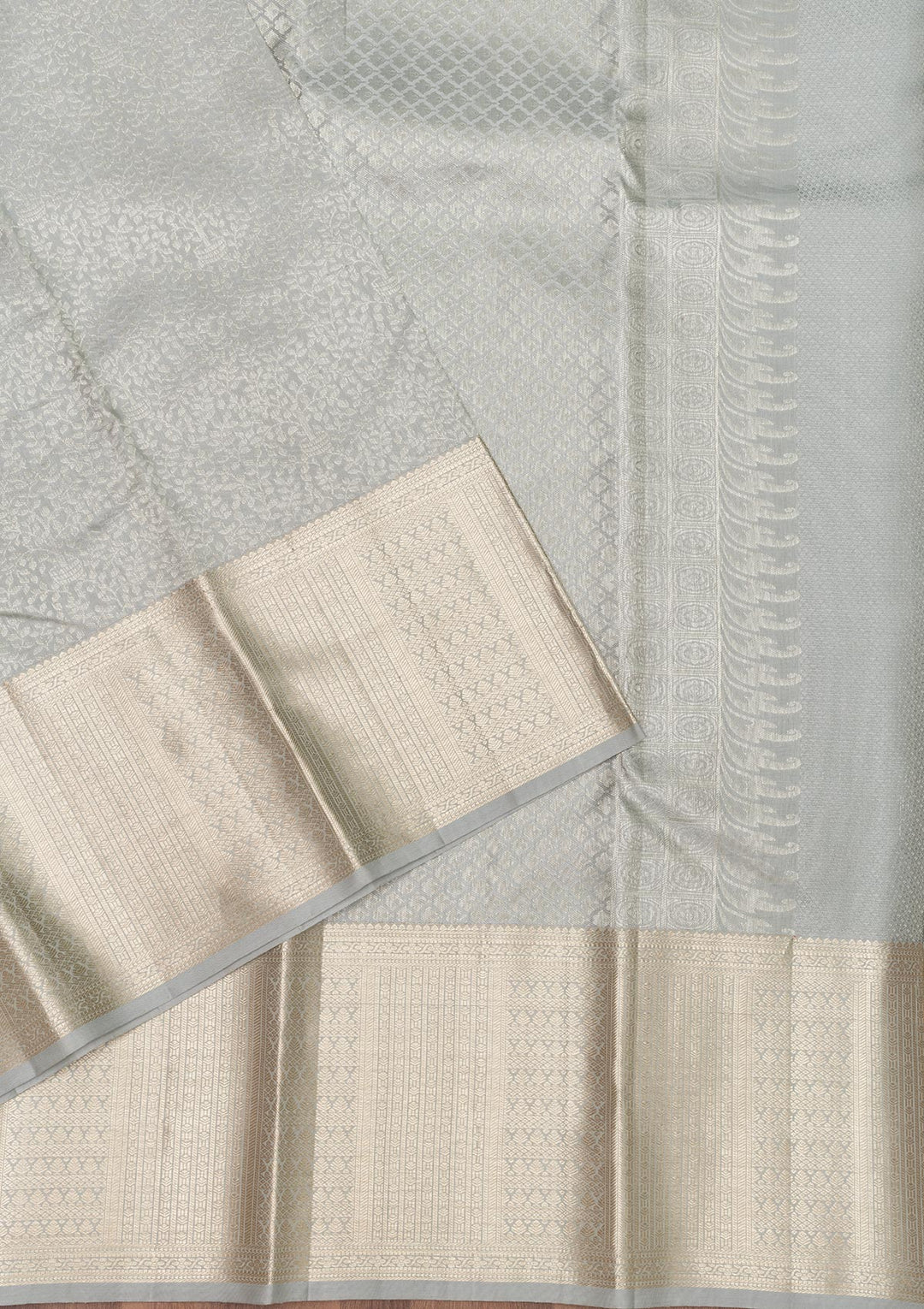 Light Grey Silk Jaal Gold Zariwork Saree With Matching Blouse Piece