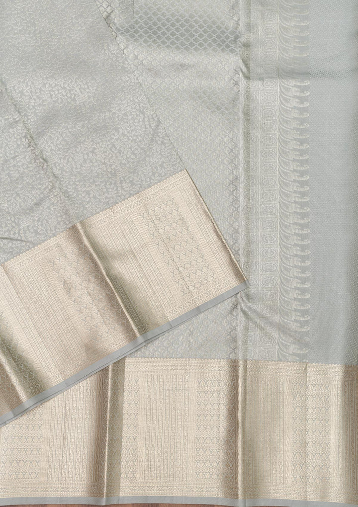 Light Grey Silk Jaal Gold Zariwork Saree With Matching Blouse Piece