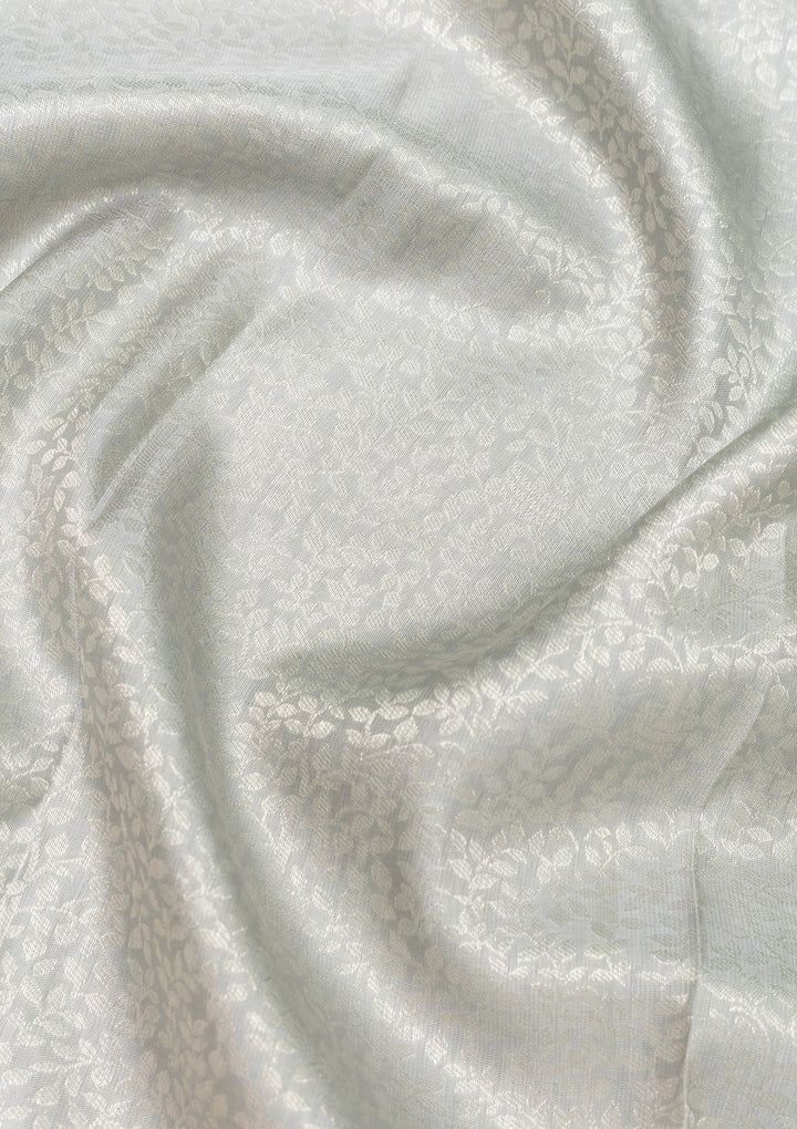 Light Grey Silk Jaal Gold Zariwork Saree With Matching Blouse Piece