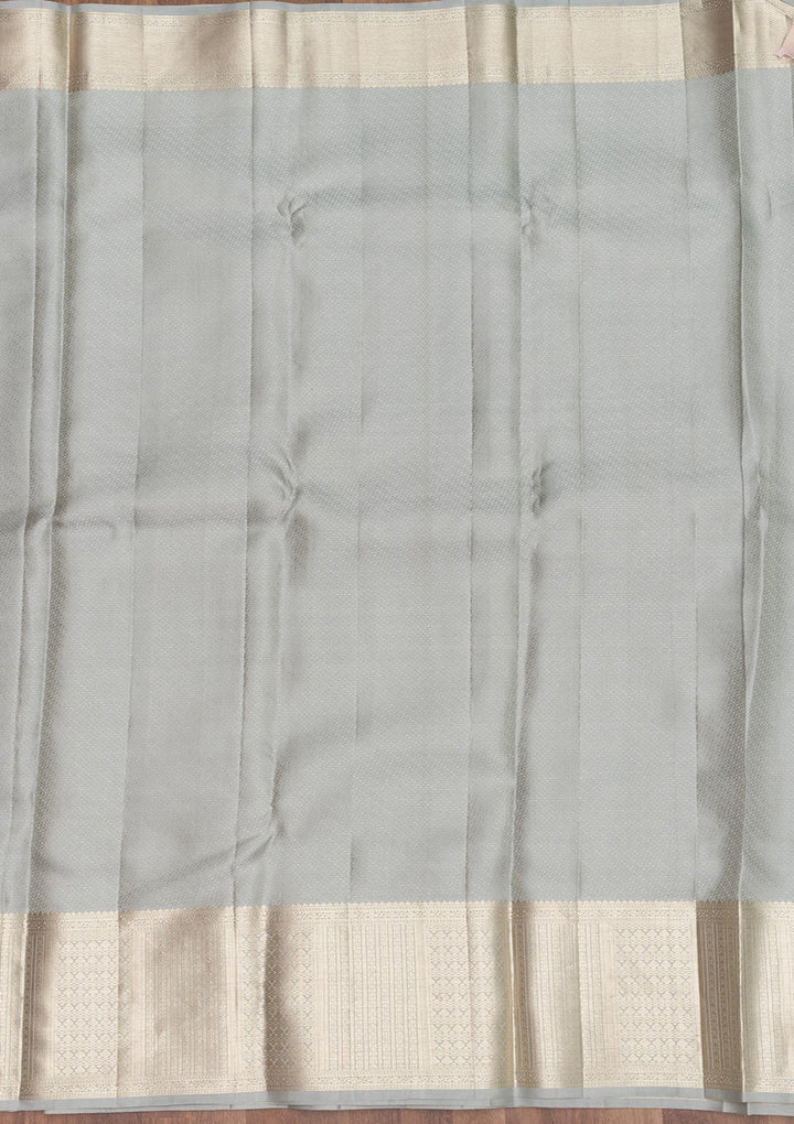 Light Grey Silk Jaal Gold Zariwork Saree With Matching Blouse Piece