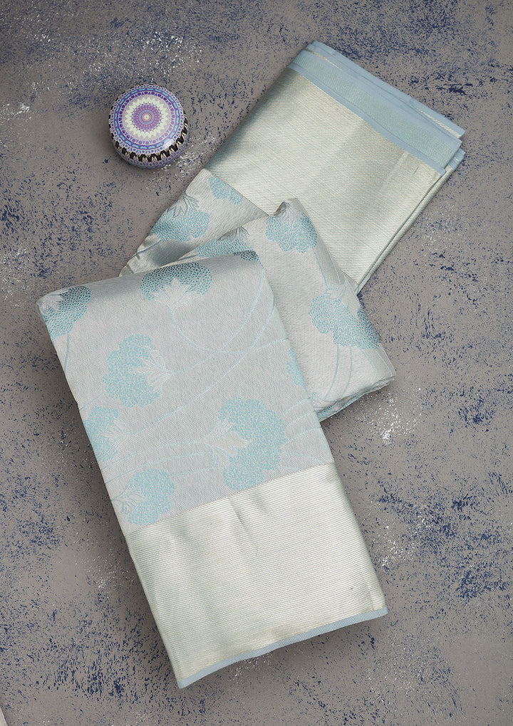 Light Grey Tissue Jaal Saree With Matching Blouse Piece
