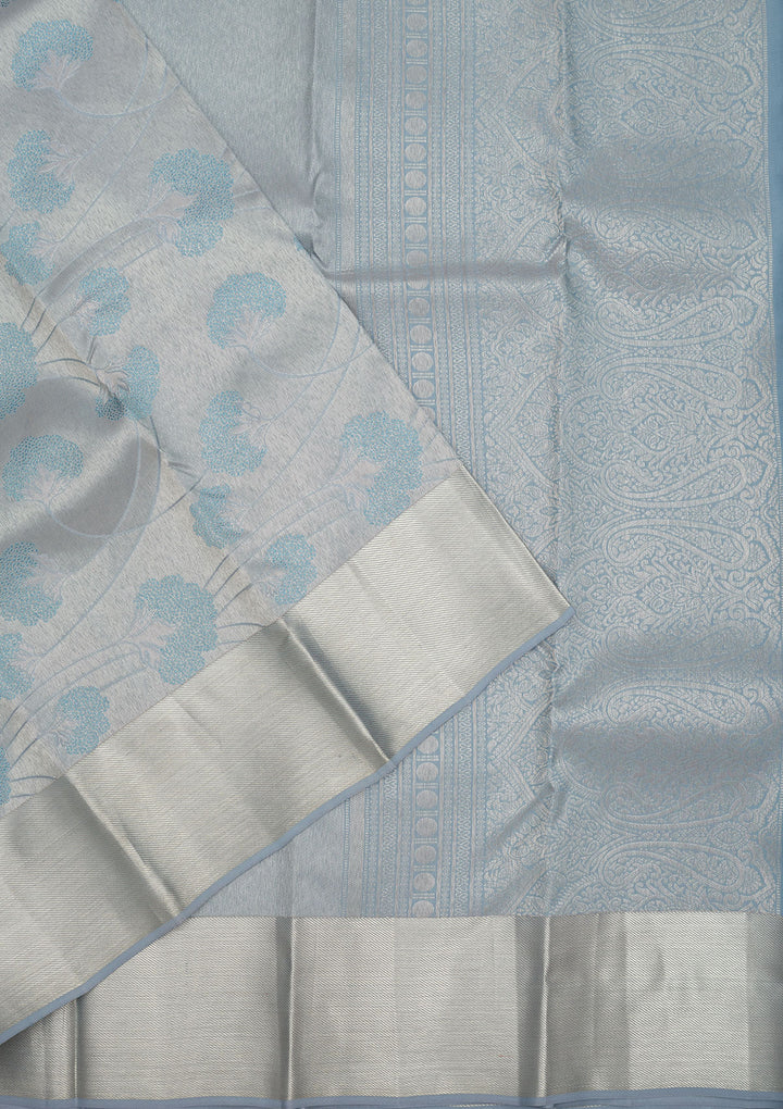 Light Grey Tissue Jaal Saree With Matching Blouse Piece