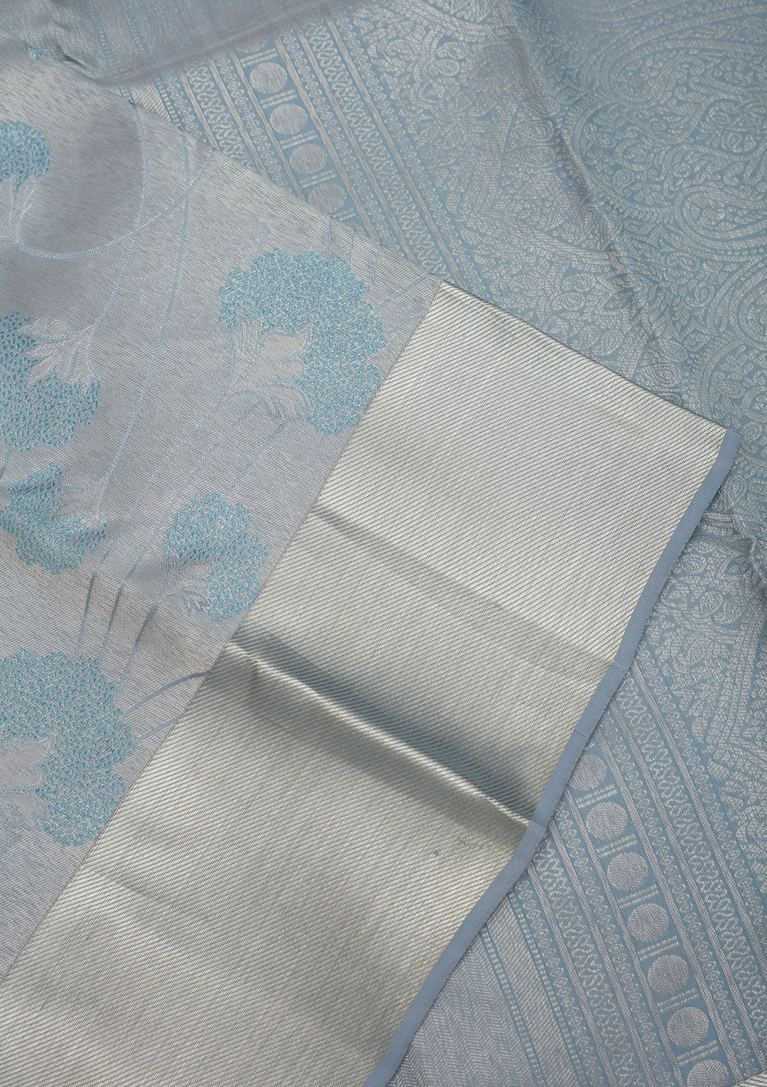 Light Grey Tissue Jaal Saree With Matching Blouse Piece