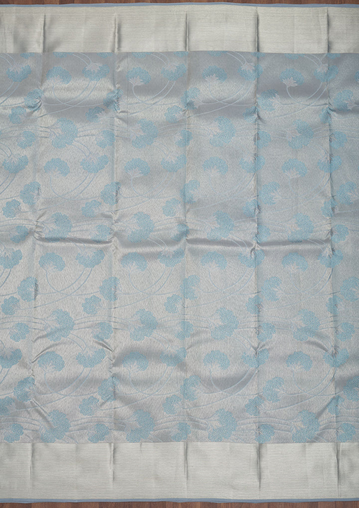 Light Grey Tissue Jaal Saree With Matching Blouse Piece