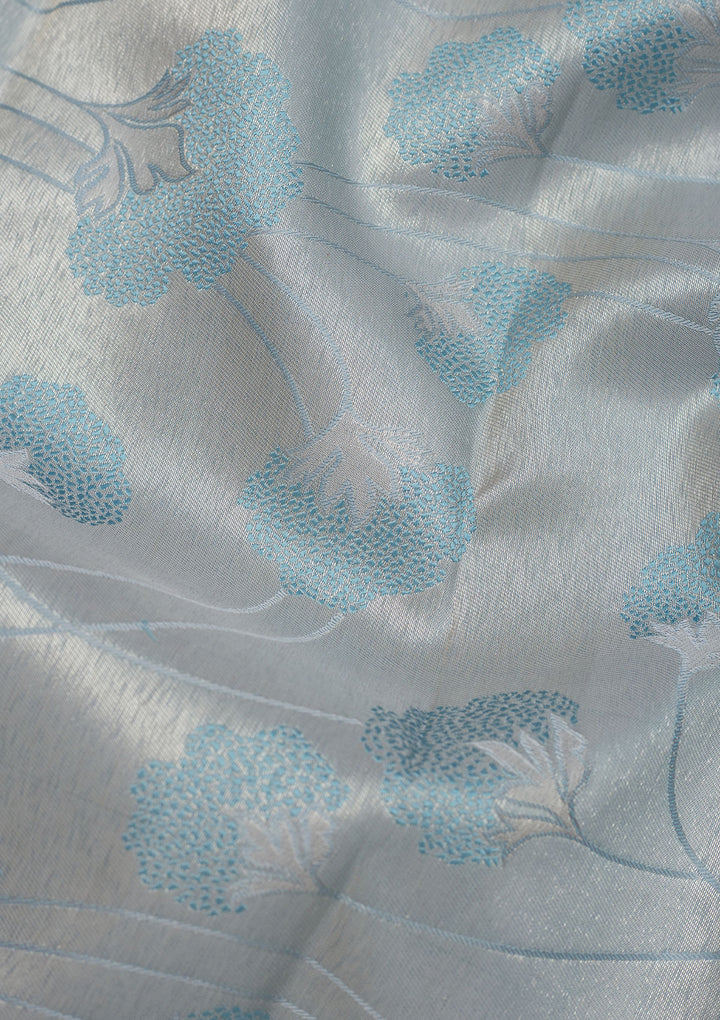 Light Grey Tissue Jaal Saree With Matching Blouse Piece