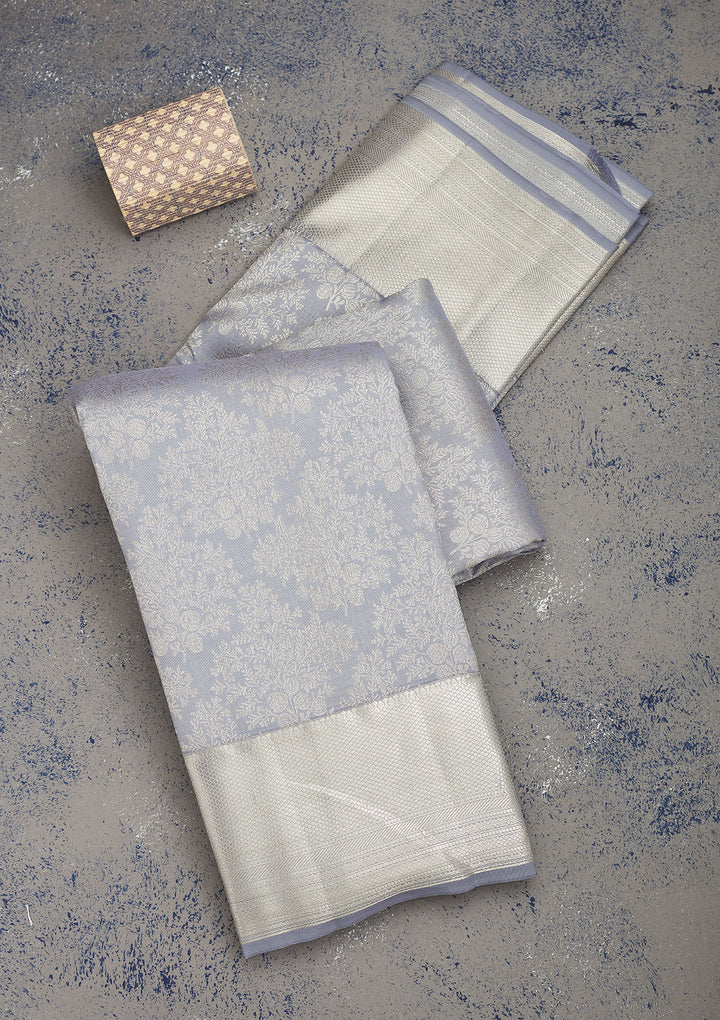 Light Grey Silk Jaal Saree With Matching Blouse Piece