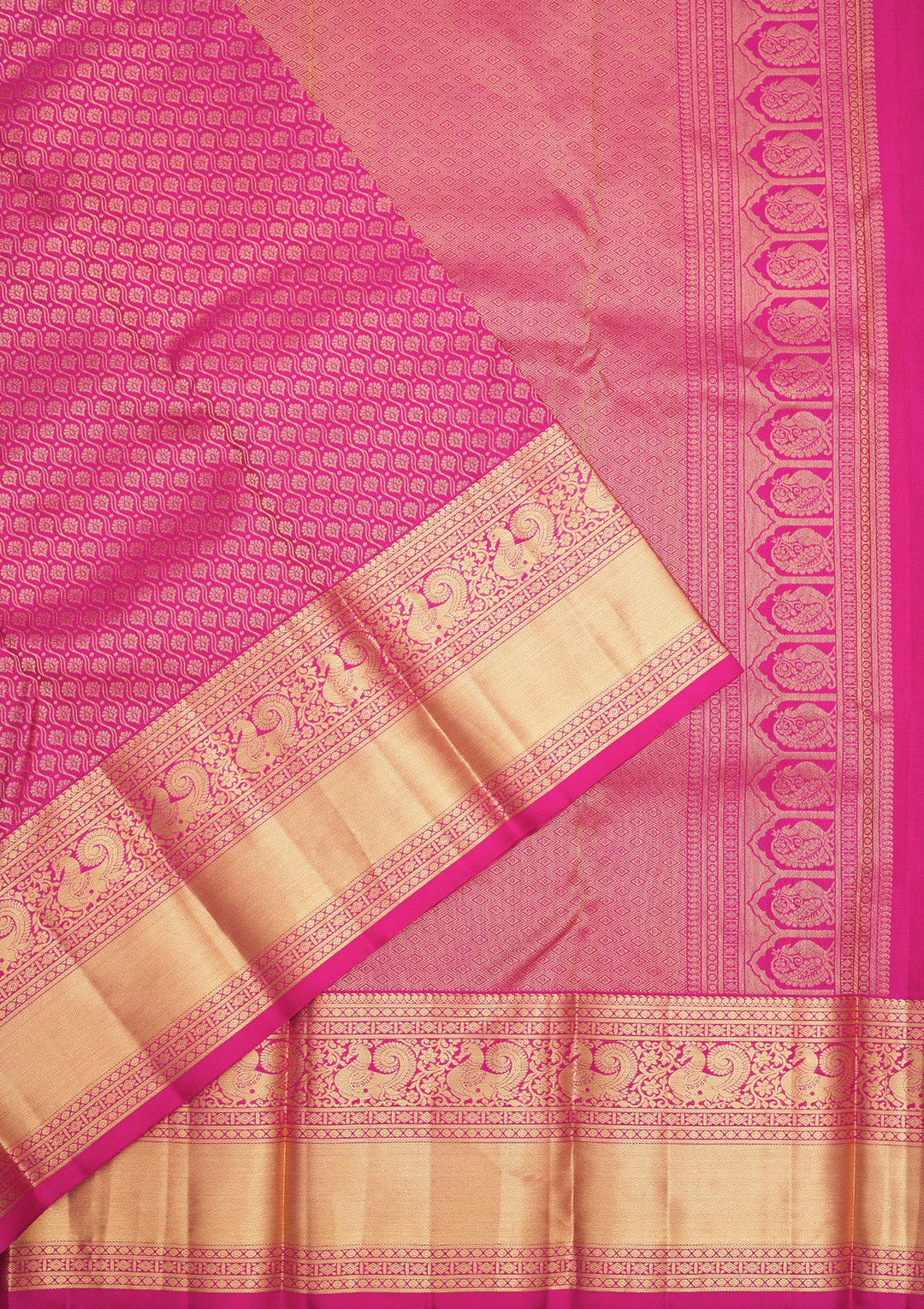 Magenta Pink Silk Jaal Gold Zariwork Saree With Matching Blouse Piece