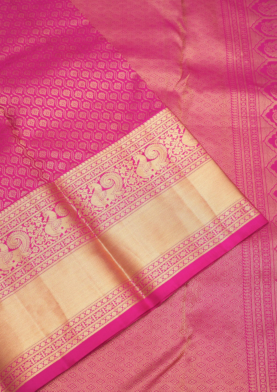 Magenta Pink Silk Jaal Gold Zariwork Saree With Matching Blouse Piece