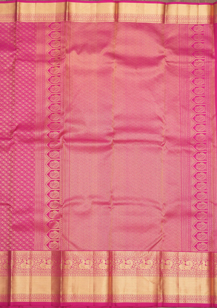 Magenta Pink Silk Jaal Gold Zariwork Saree With Matching Blouse Piece