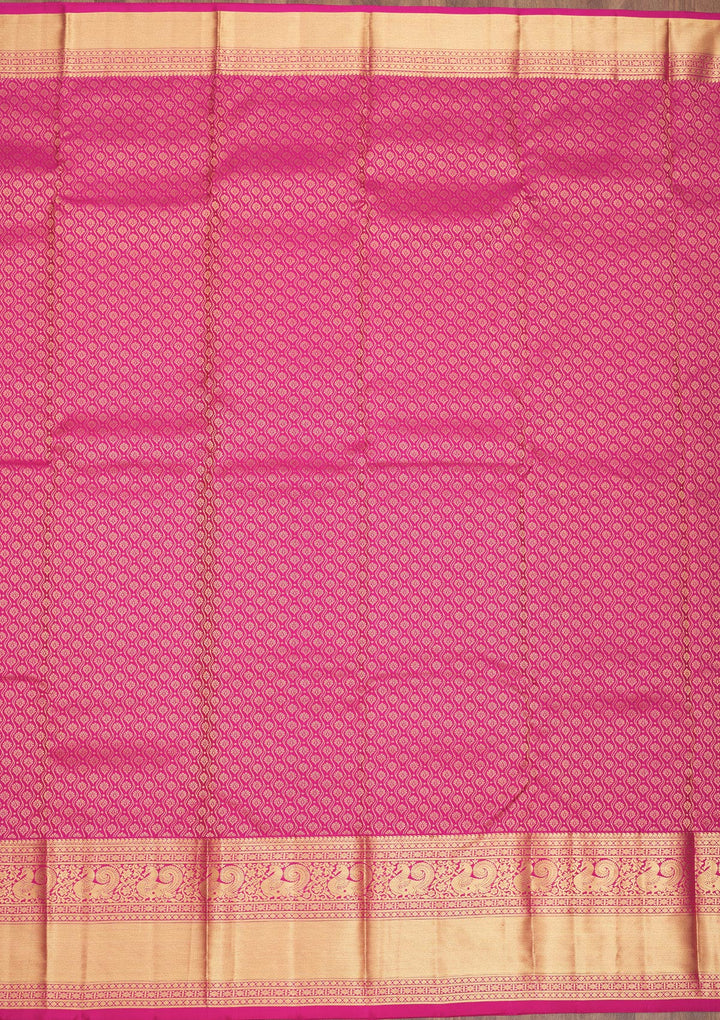 Magenta Pink Silk Jaal Gold Zariwork Saree With Matching Blouse Piece
