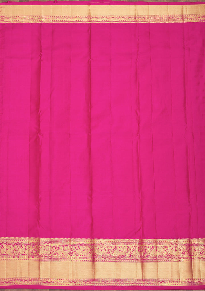 Magenta Pink Silk Jaal Gold Zariwork Saree With Matching Blouse Piece