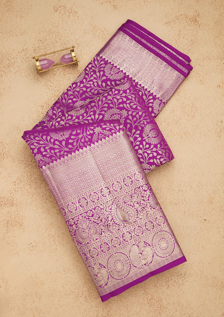 Magenta Pink Silk Jaal Gold Zariwork Saree With Matching Blouse Piece