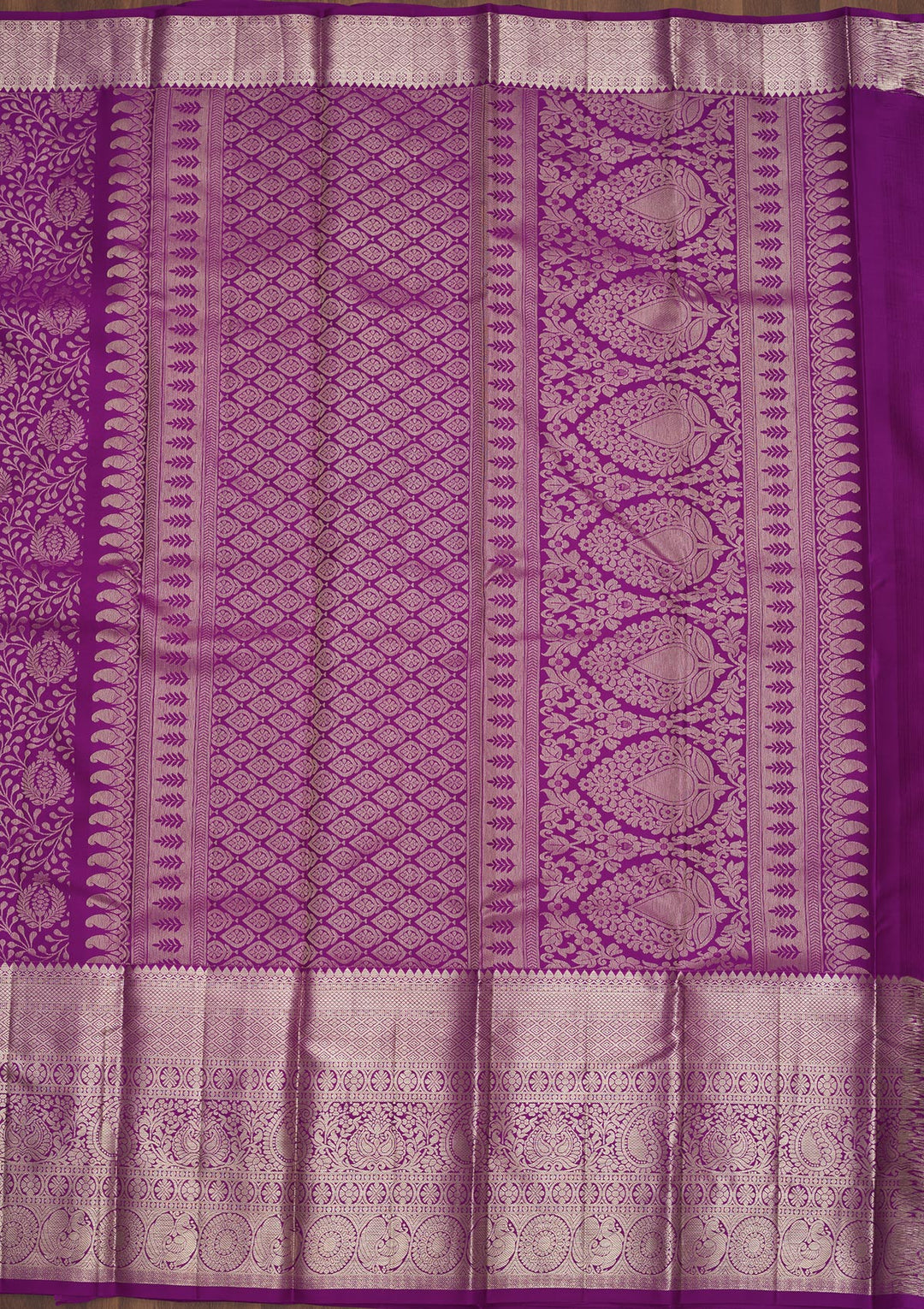 Magenta Pink Silk Jaal Gold Zariwork Saree With Matching Blouse Piece