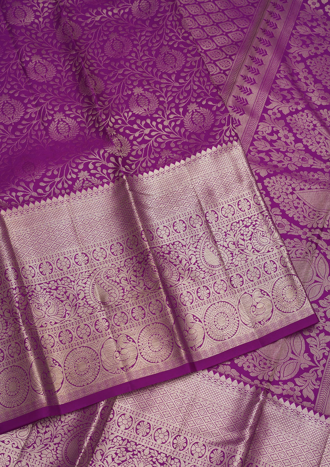 Magenta Pink Silk Jaal Gold Zariwork Saree With Matching Blouse Piece