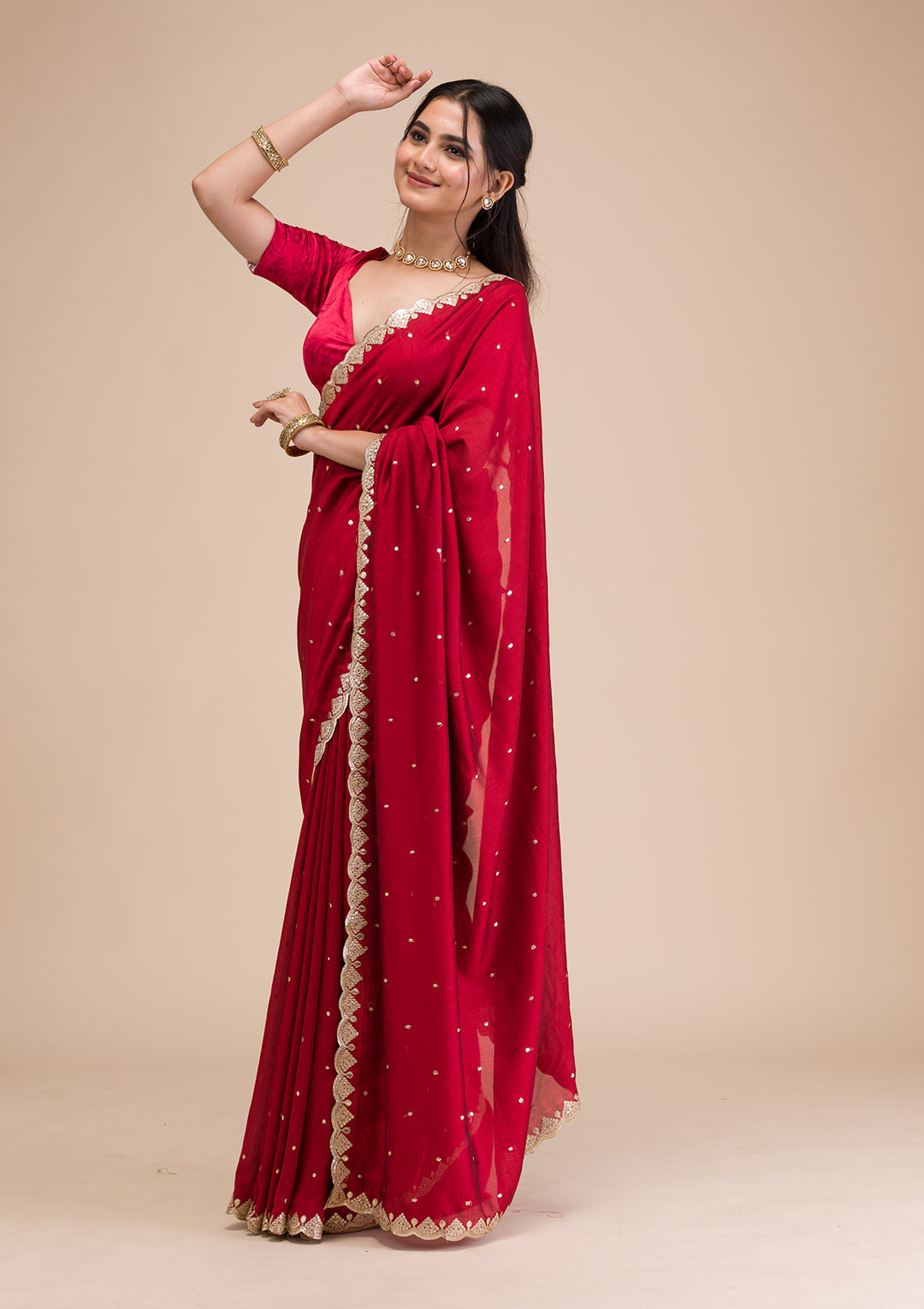 Maroon Gotapatti Raw Silk Saree
