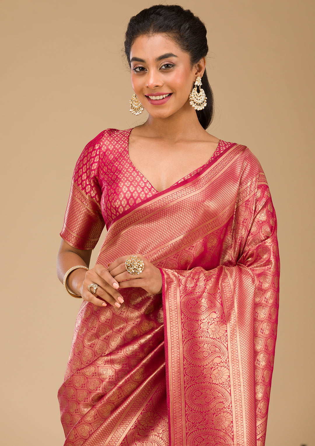 Maroon Silk Jaal Gold Zariwork Saree With Matching Blouse Piece