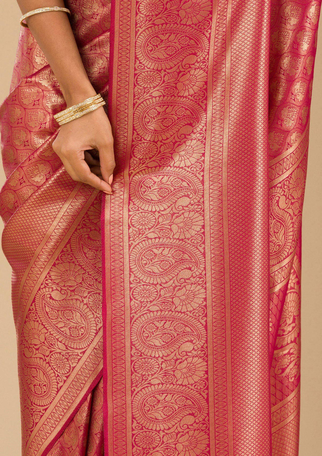 Maroon Silk Jaal Gold Zariwork Saree With Matching Blouse Piece