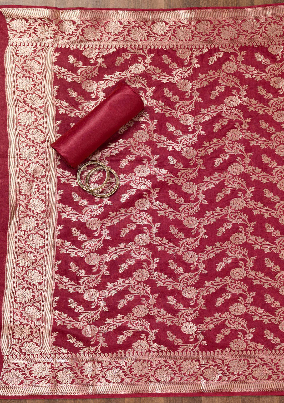 Maroon Zariwork (Gold) Silk Unstitched Salwar Suit