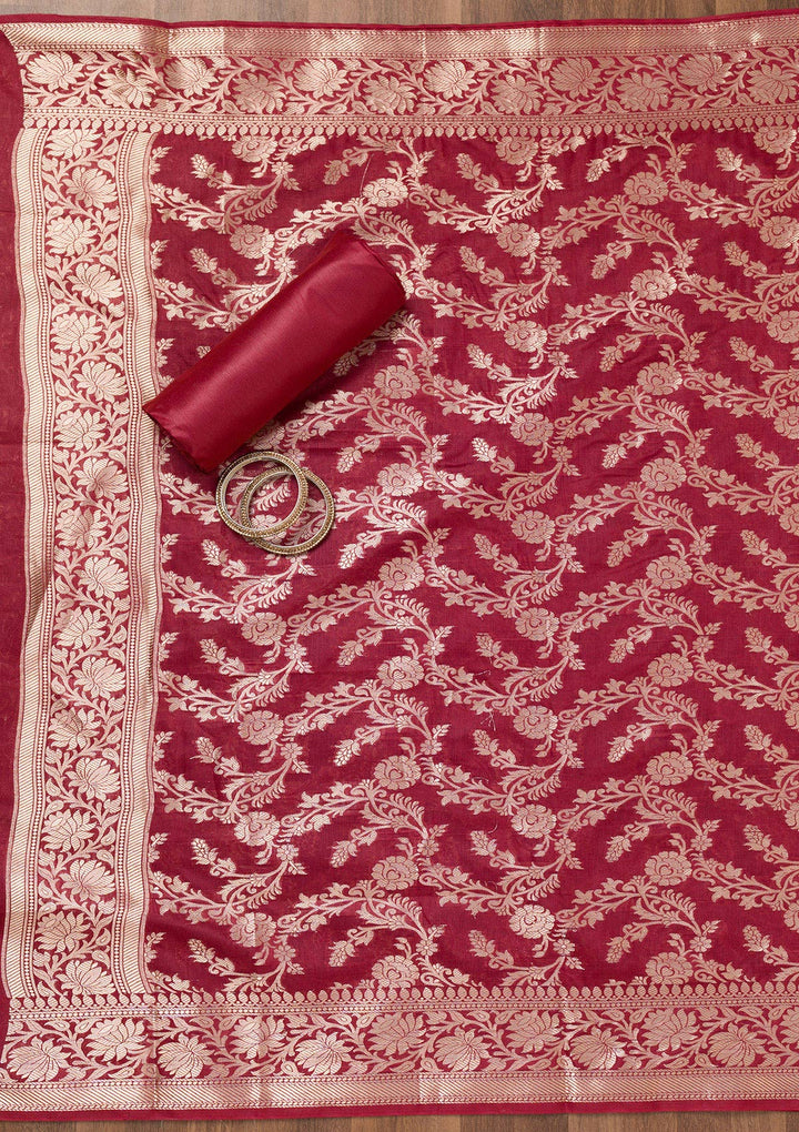 Maroon Zariwork (Gold) Silk Unstitched Salwar Suit