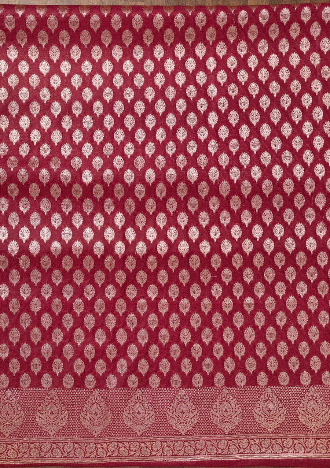 Maroon Zariwork (Gold) Silk Unstitched Salwar Suit