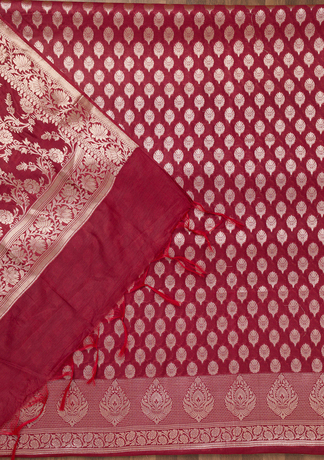 Maroon Zariwork (Gold) Silk Unstitched Salwar Suit