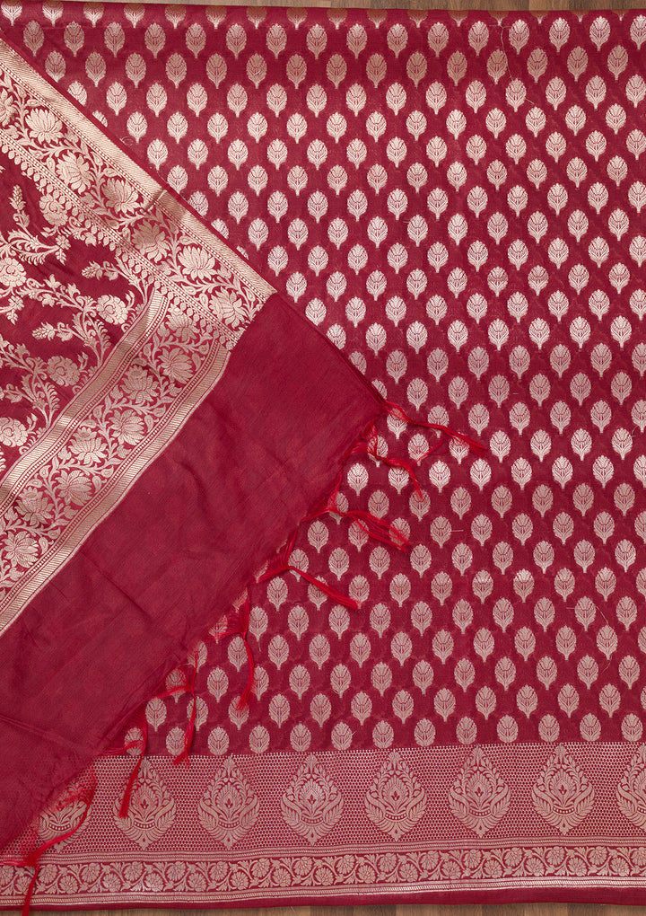 Maroon Zariwork (Gold) Silk Unstitched Salwar Suit