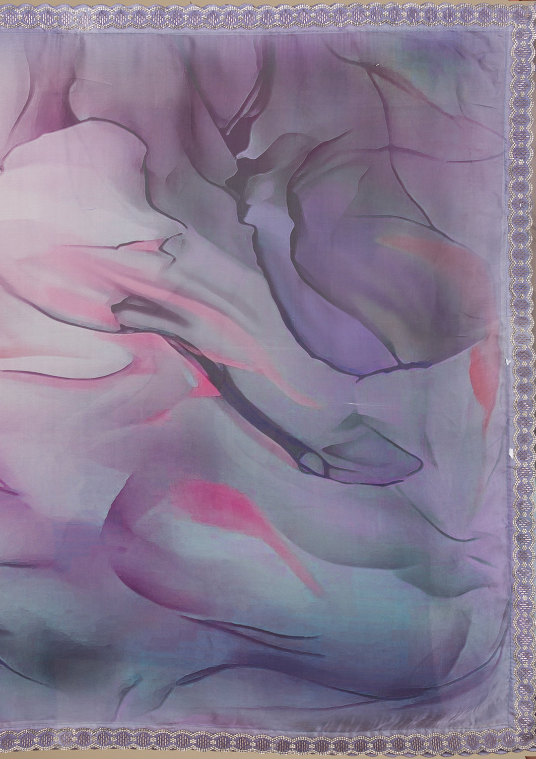 Grey Printed Satin Saree