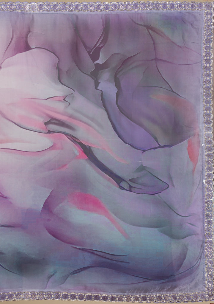 Grey Printed Satin Saree