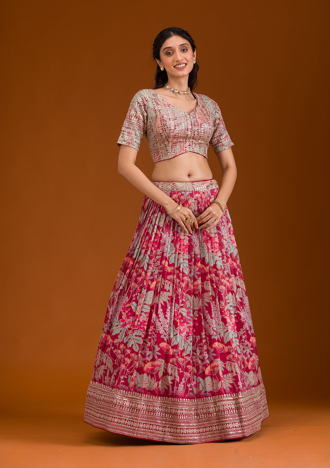 Silver Zariwork Maroon Georgette Stitched Lehenga Blouse With Dupatta