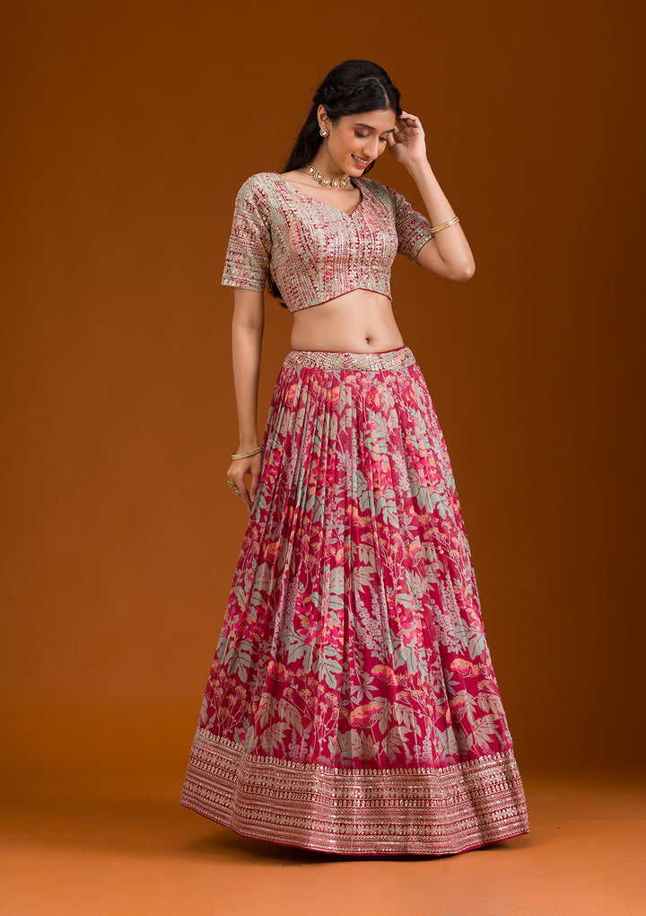 Silver Zariwork Maroon Georgette Stitched Lehenga Blouse With Dupatta