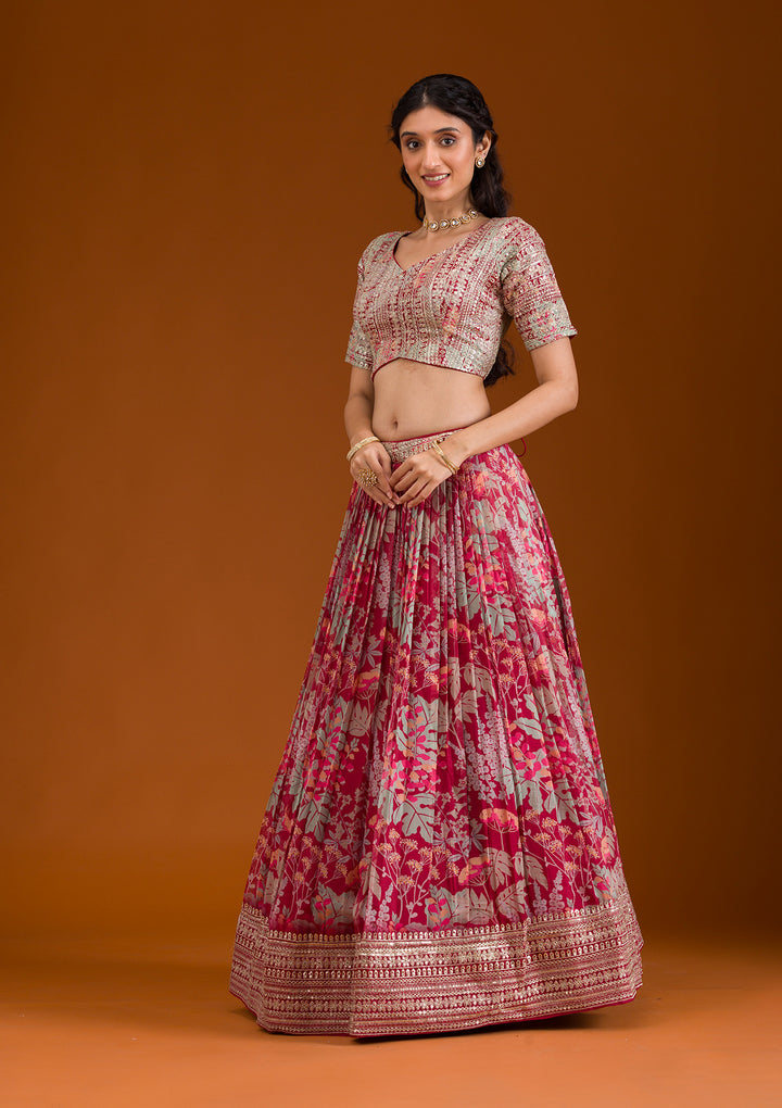 Silver Zariwork Maroon Georgette Stitched Lehenga Blouse With Dupatta