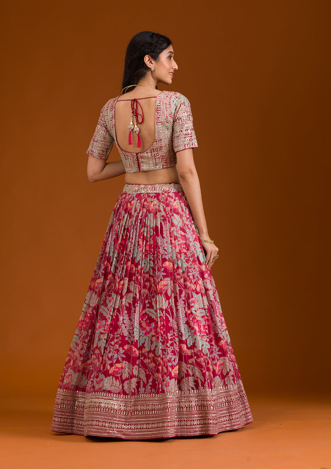 Silver Zariwork Maroon Georgette Stitched Lehenga Blouse With Dupatta