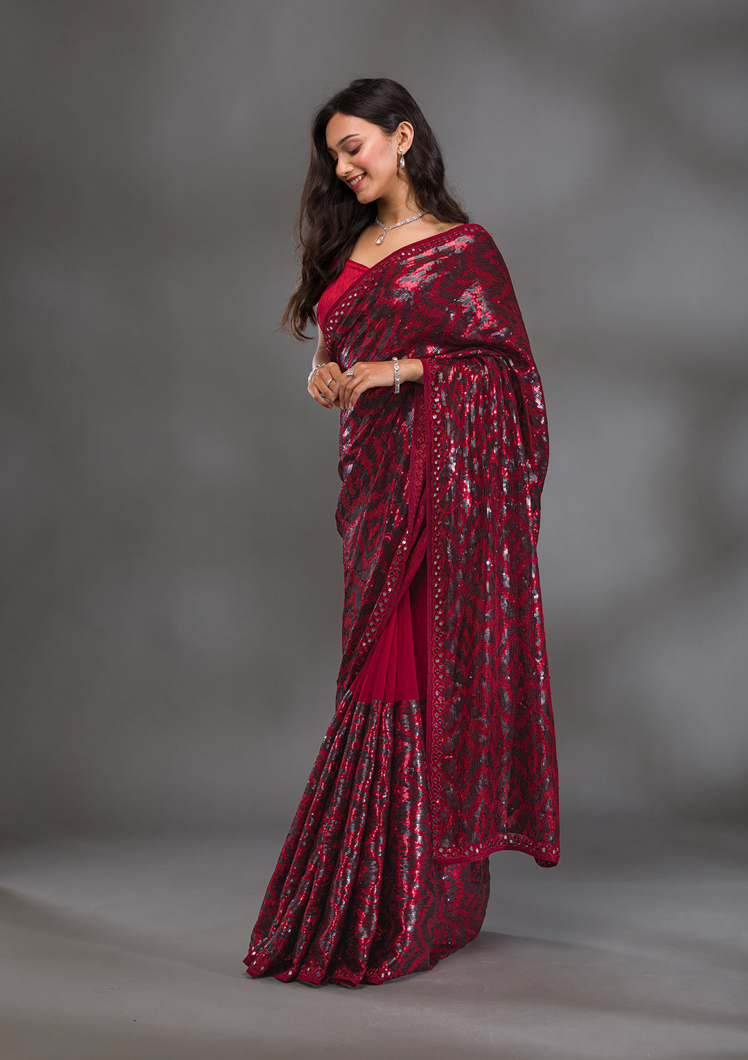 Maroon Sequins Georgette Saree