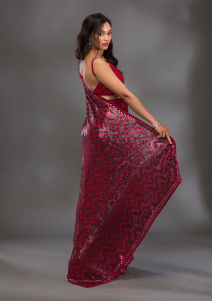 Maroon Sequins Georgette Saree