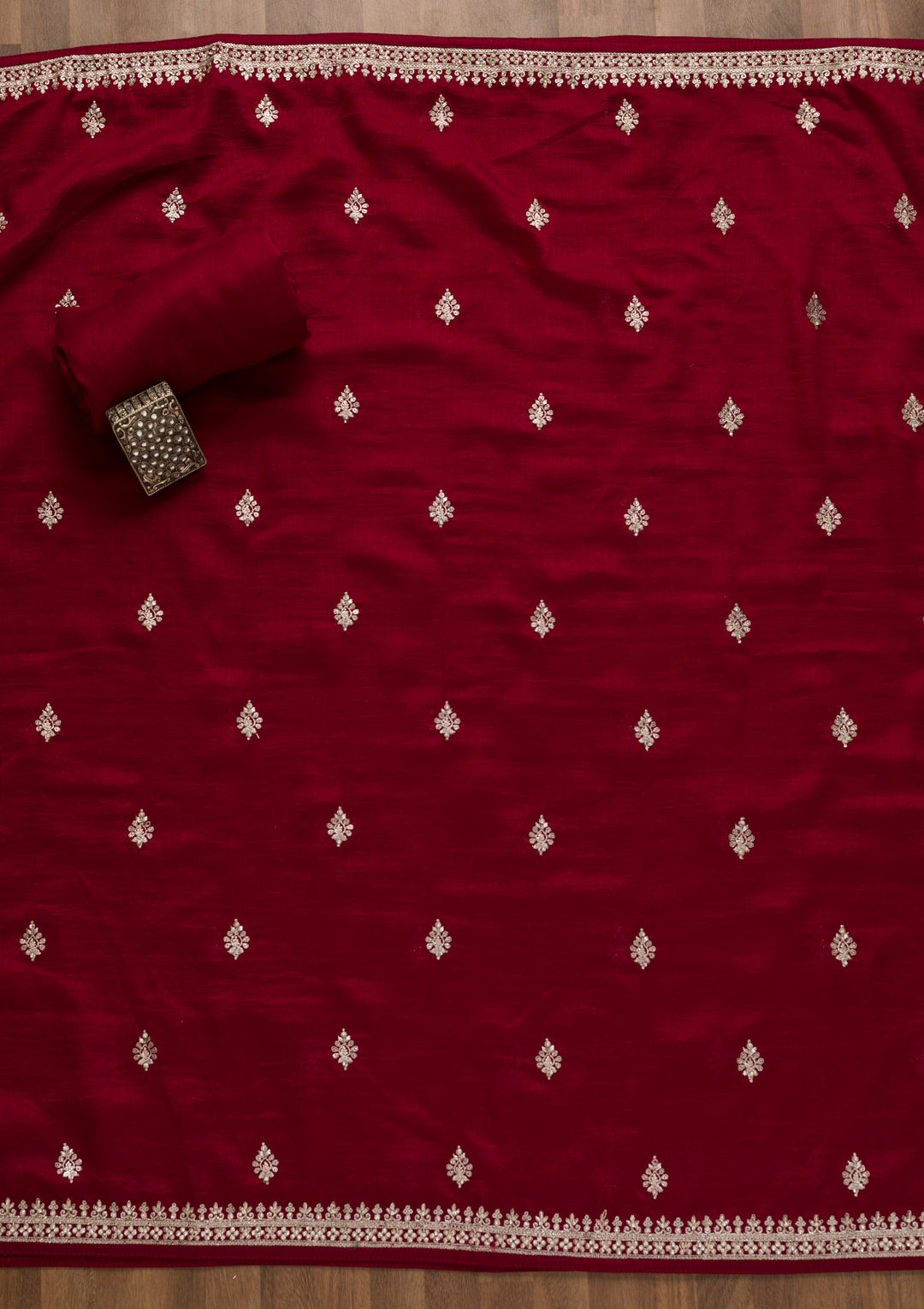 Maroon Soft Raw Silk Silver Zariwork Unstitched Dress Material With Matching Bottom And Dupatta