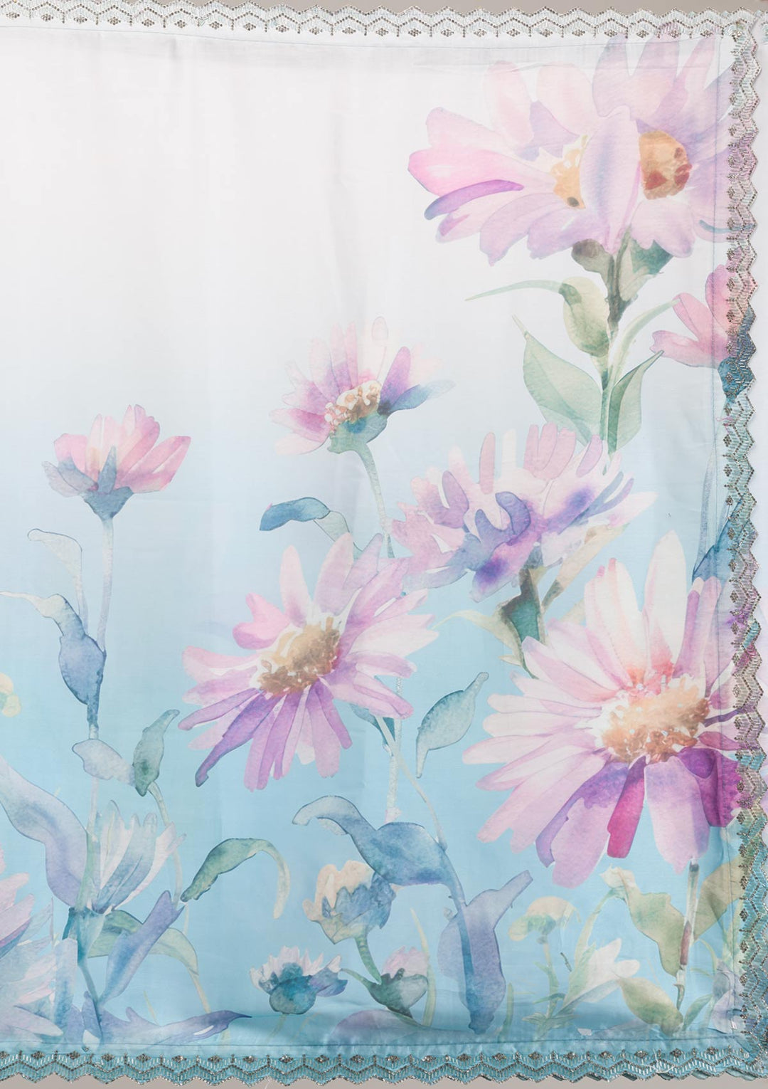 Sky Blue Stonework Satin Saree