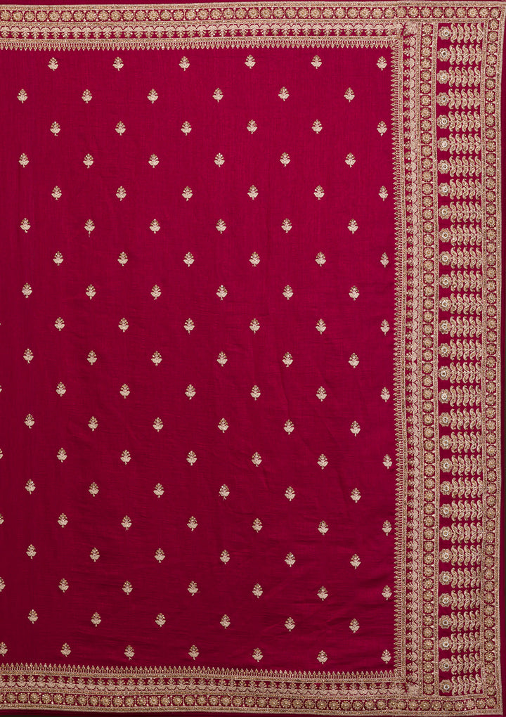 Maroon Soft Raw Silk Gold Stonework Saree With Matching Blouse Piece