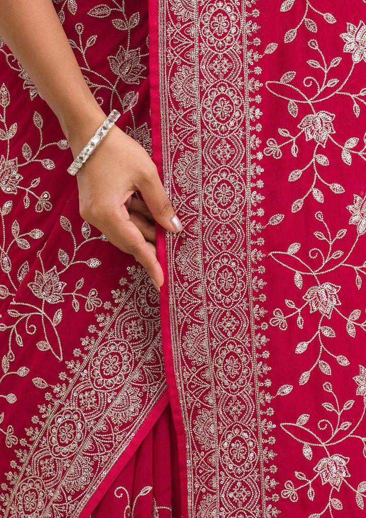 Maroon Threadwork Georgette Saree