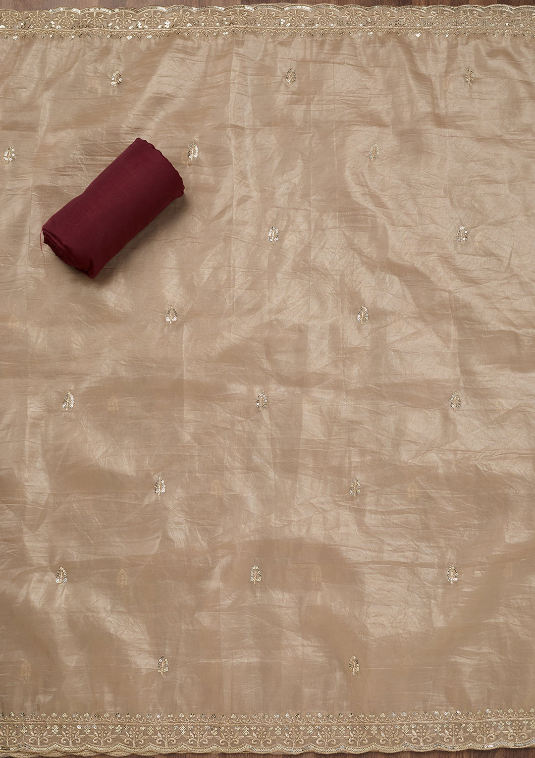 Maroon Threadwork Semi Crepe Unstitched Salwar Suit