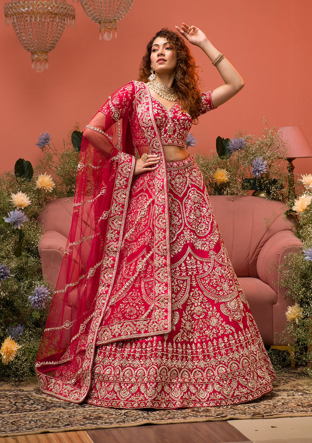 Maroon Zardosi Raw Silk Semi Stitched Lehenga