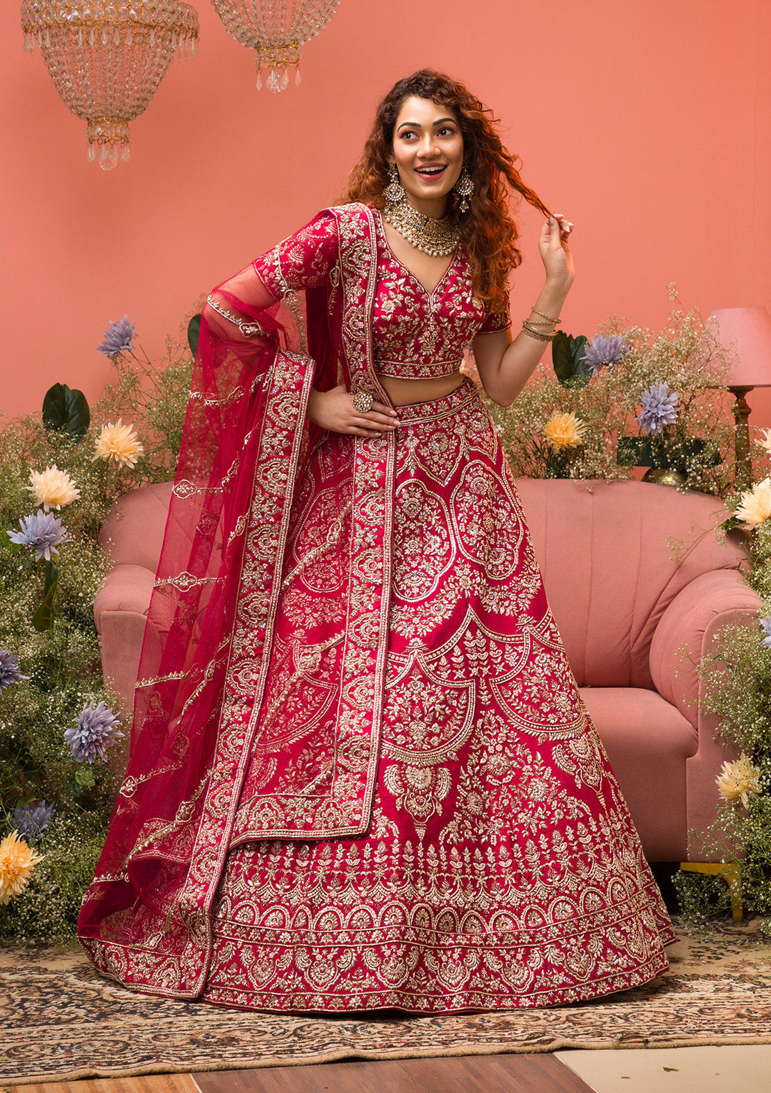 Maroon Zardosi Raw Silk Semi Stitched Lehenga