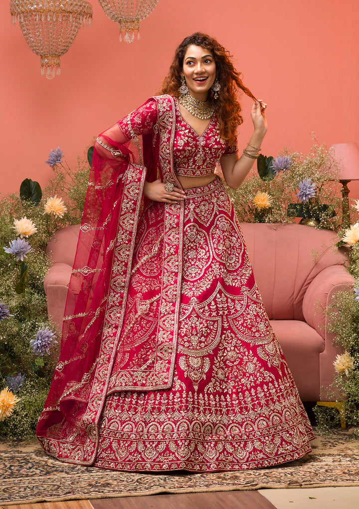 Maroon Zardosi Raw Silk Semi Stitched Lehenga