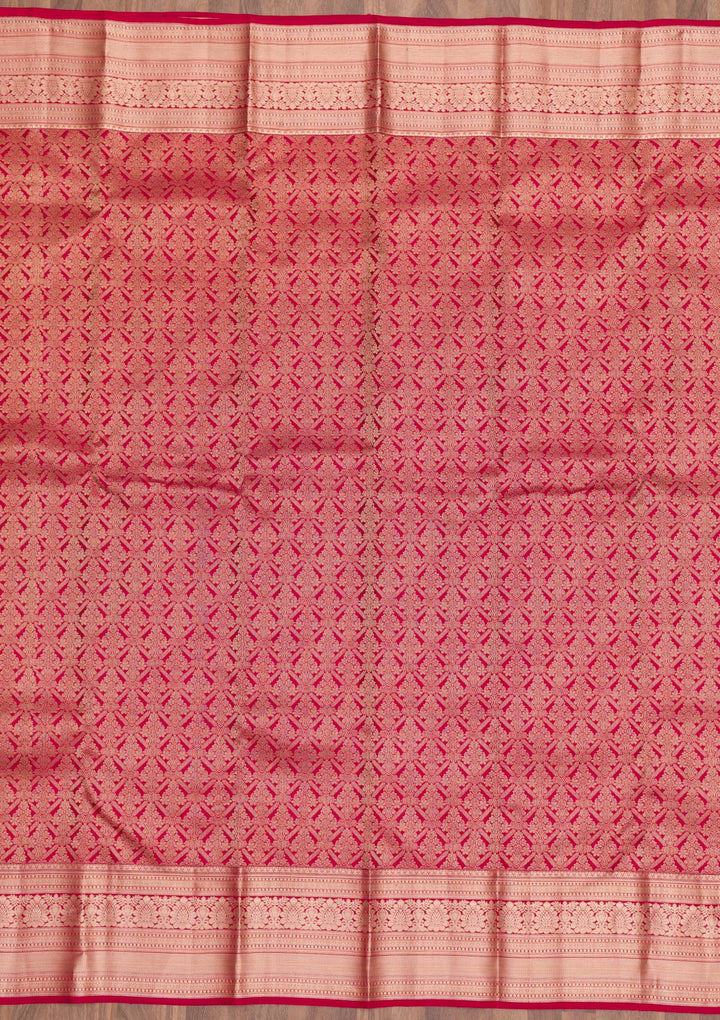 Maroon Silk Jaal Gold Zariwork Saree With Matching Blouse Piece