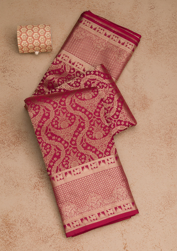 Maroon Pure Silk Jaal Zariwork Saree With Matching Blouse Piece