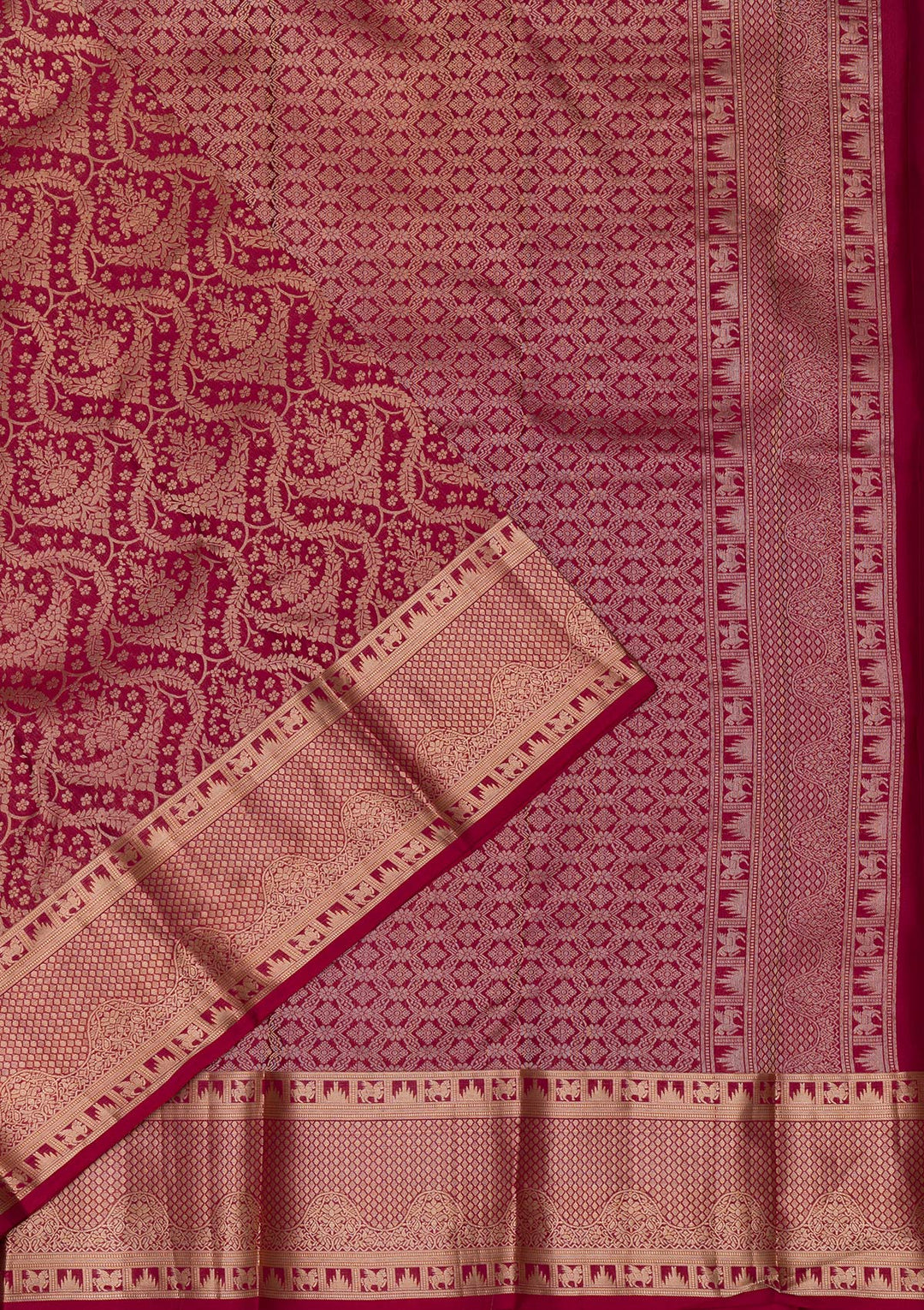 Maroon Pure Silk Jaal Zariwork Saree With Matching Blouse Piece