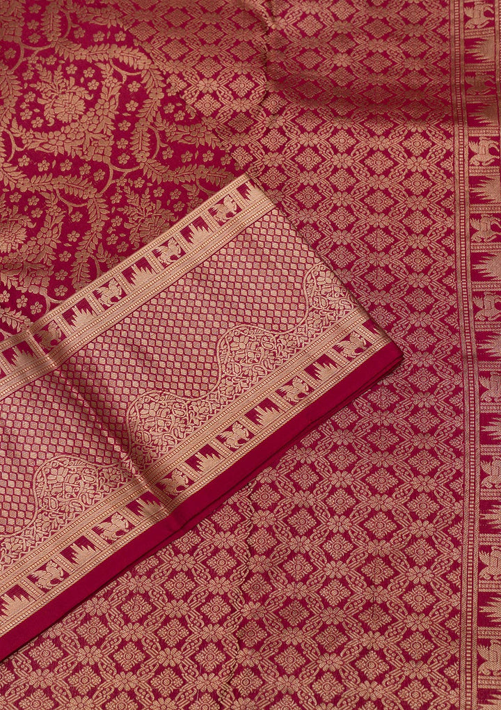 Maroon Pure Silk Jaal Zariwork Saree With Matching Blouse Piece