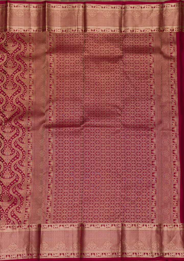 Maroon Pure Silk Jaal Zariwork Saree With Matching Blouse Piece