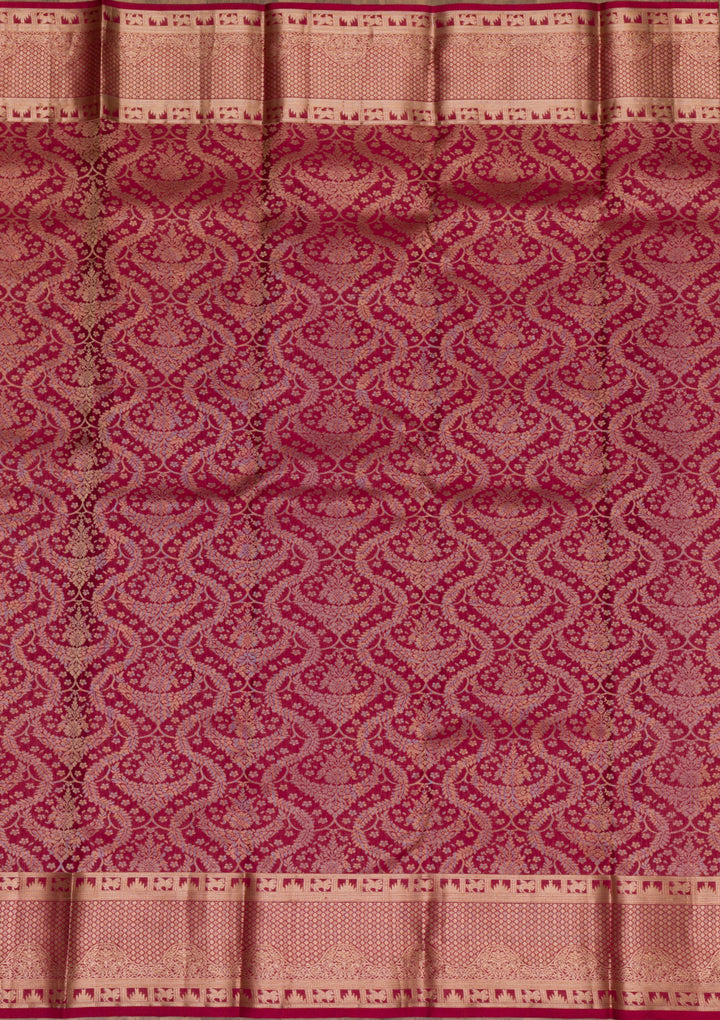 Maroon Pure Silk Jaal Zariwork Saree With Matching Blouse Piece