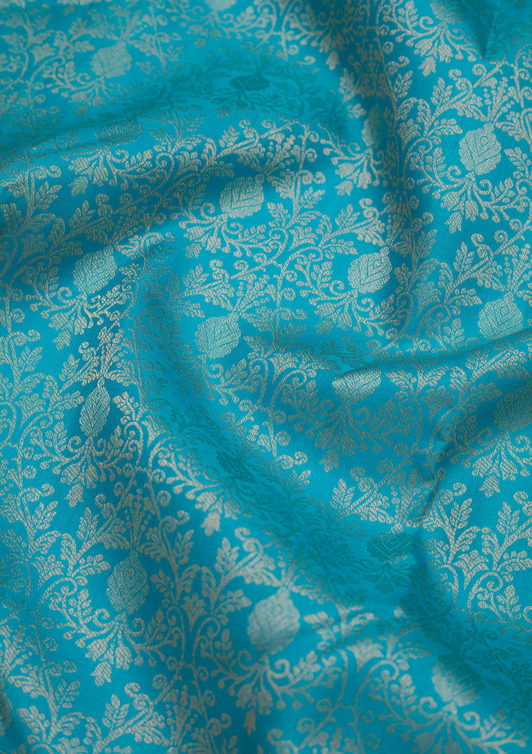 Turquoise Blue Silk Jaal Gold Zariwork Saree With Matching Blouse Piece